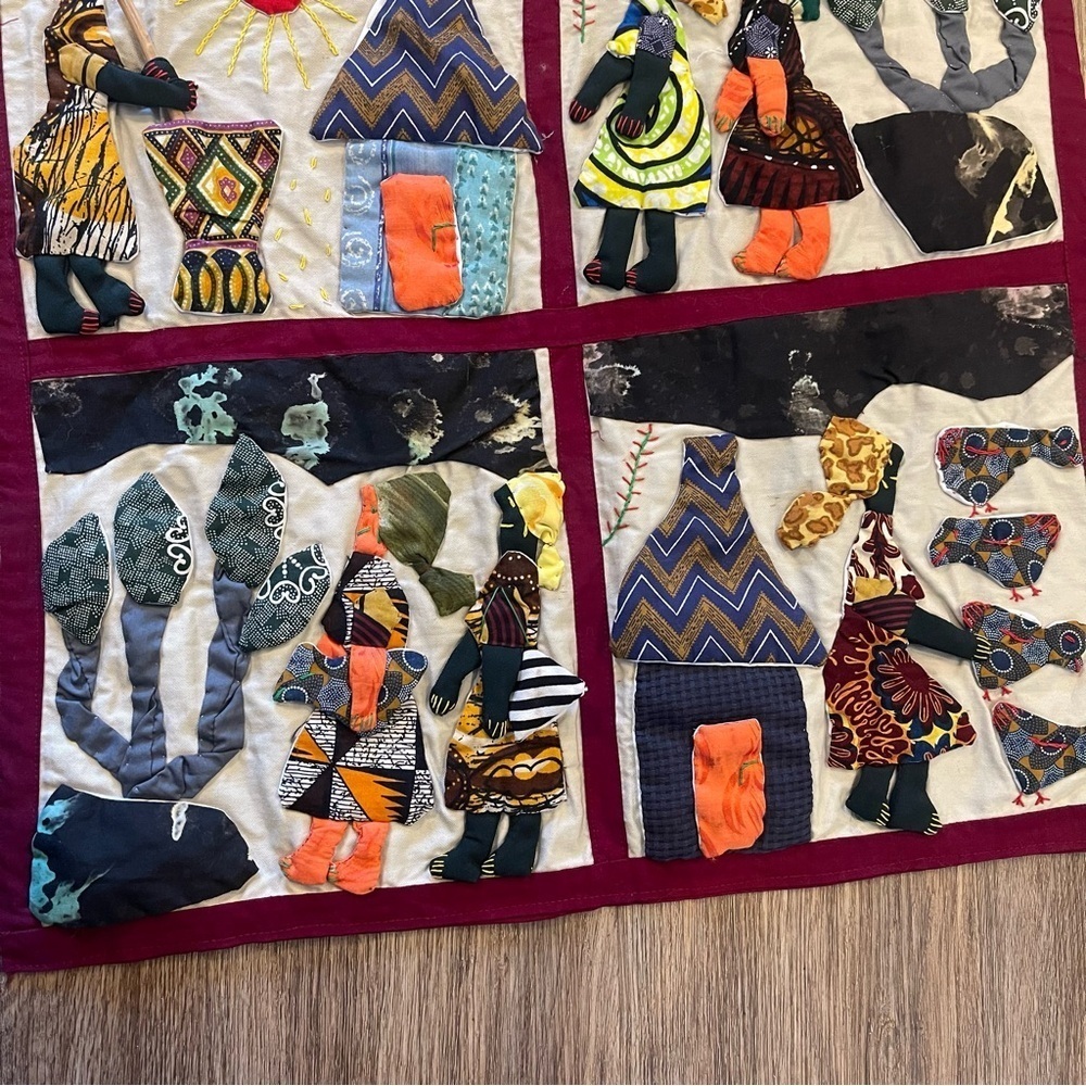 Weya 6 Panel Story Quilt Village Life Zimbabwe African Wall Art Handmade - Picture 4 of 9